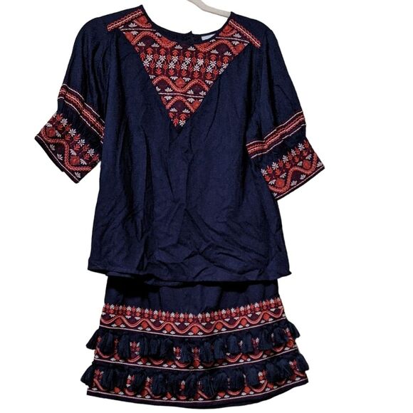 New Roberta Roller Rabbit embroidered tasseled skirt top set navy size XS/S - Picture 1 of 12